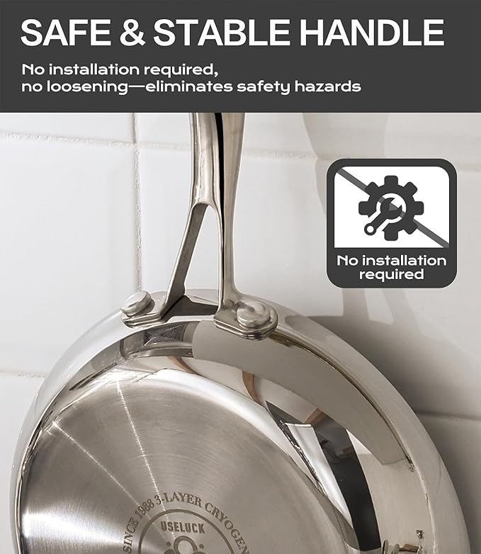USELUCK 10 Inch Stainless Steel Frying Pan - 3 Ply Stainless Clad Skillet with Lid, Durable and Even Heating, Professional Cookware for Induction, All Stoves Compatiable Oven & Dishwasher Safe