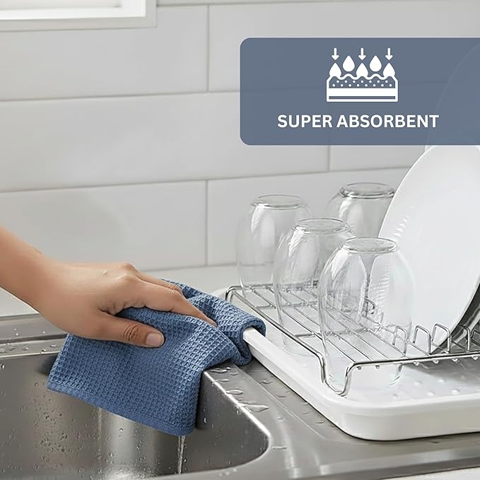 PurpleEssences Waffle Weave Kitchen Towel, 100% Cotton 15x25 Inches, with Hanging Loop Soft Absorbent Quick Drying Dish Cloth, Tea and Hand Towels, 6 Pack - Christmas Holiday Winter - Smoky Grey