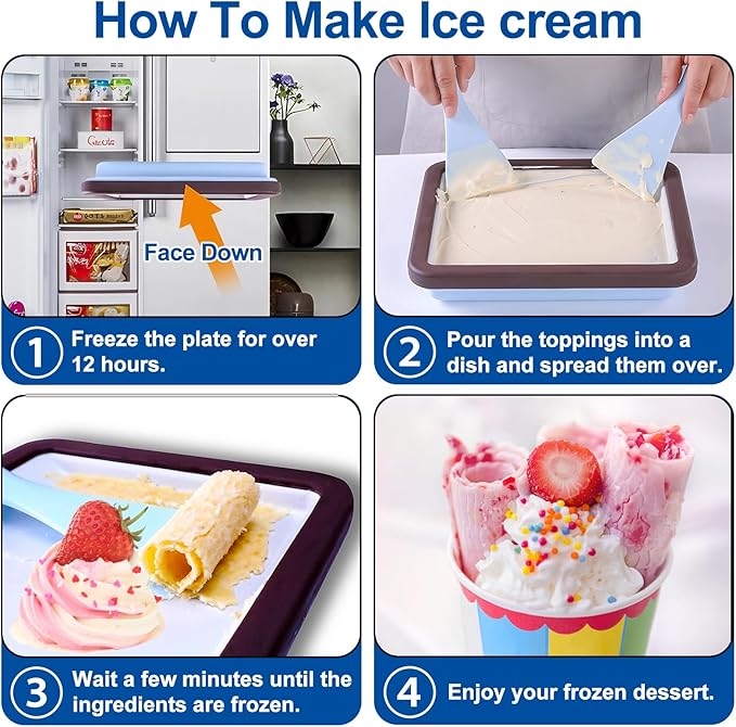 ROEDEER Rolled Ice Cream Maker, Ice Cream Roll Maker Plate with 2 Spatulas, Instant Rolled Ice Cream Machines for DIY Ice Cream, Includes Recipe Book, Fun Gifts for Kids, Color:Pink and White