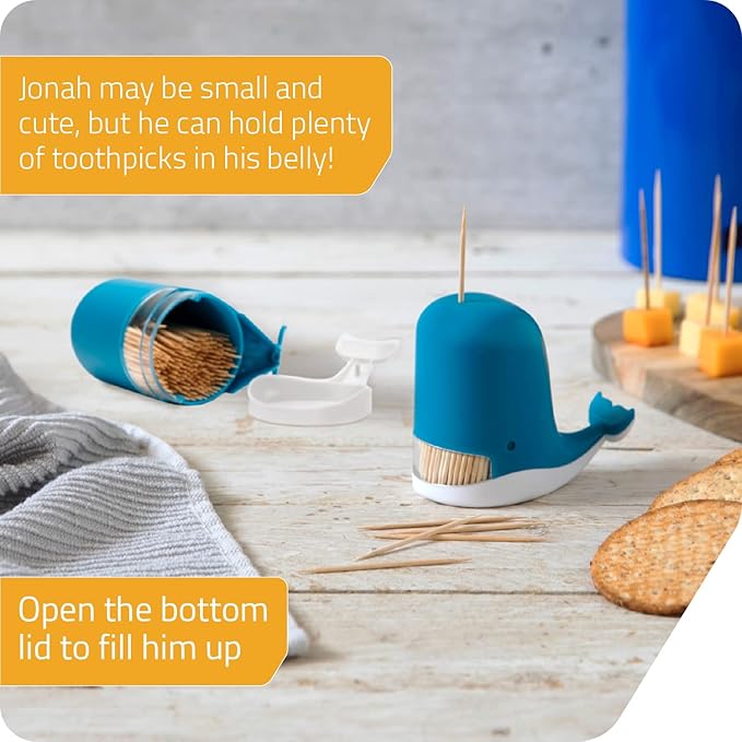 PELEG DESIGN Jonah Toothpick Holder - Cute Whale Toothpick Dispenser - Fun and Decorative Plastic Toothpick Holder for Easy Access During Meals or Gatherings