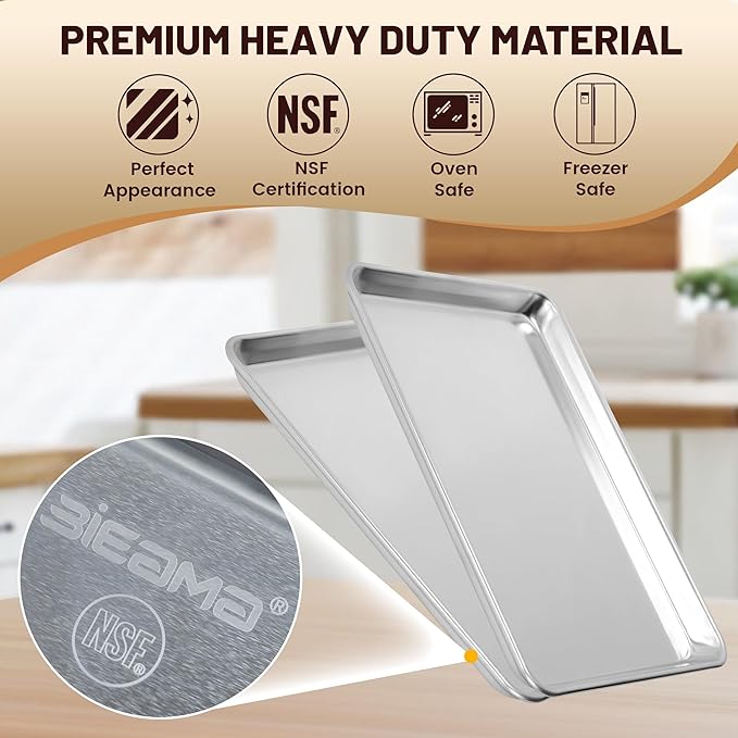 BIEAMA 6 Pack 15" × 21" Baking Sheet Pan Aluminum Commercial cookie sheets for baking