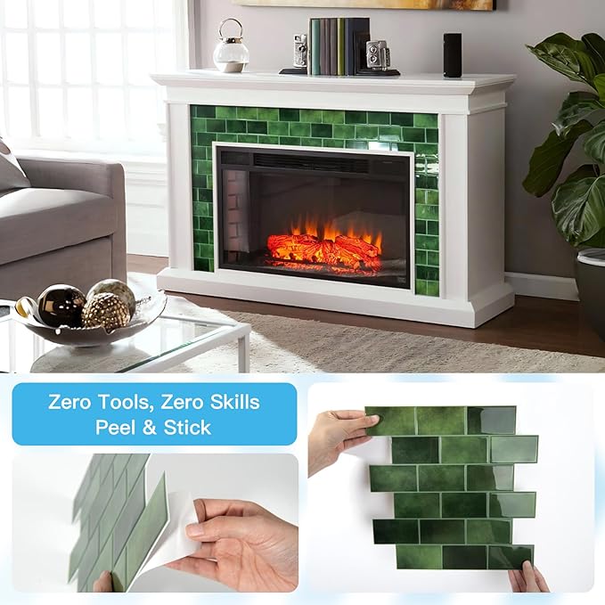 Art3d Peel and Stick Green Wall Tiles – 12"x12" Thicker Design Backsplash, Self-Adhesive Tile for Kitchen & Bathroom Renovation