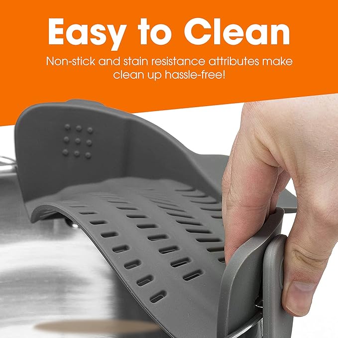 Cheer Collection Silicone Clip on Pot Strainer, Heat-resistant Snap-On Strainer for Pasta, Noodles, Rice, Meats and Vegetables, Gray