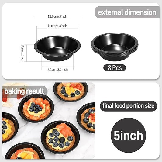 8 Pcs 4 Inch Mini Pie Pan Tins, Round Tart Pans, Carbon Steel Pizza Pan Nonstick Quiche Pans for Baking Small Bakeware Set - Oven & Dishwasher Safe
