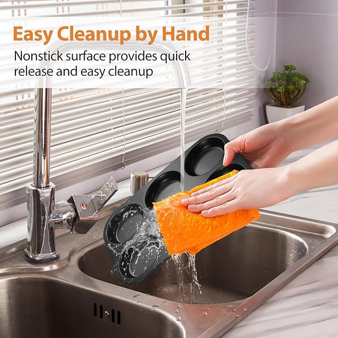 far Muffin Top Pan Set of 3, Nonstick 6-Cavity Shallow Cupcake Pan for Baking Whoopie Pie, Yorkshire Pudding, Eggs, Cornbread, Drop Cookies, Easy Release & Clean, 3-Inch Standard Size
