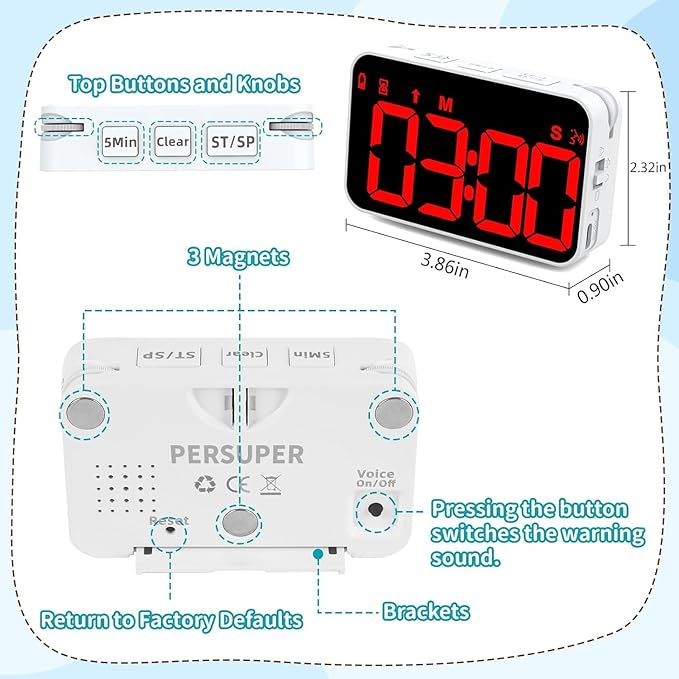 Kitchen Digital Timer, Count Down Up, Rechargeable, Vibration Mode Adjustable Volume and Brightness LED Display, Time Management Cook, Desk, Kids Adults Study Teaching, Kitchen Gadgets Red-1
