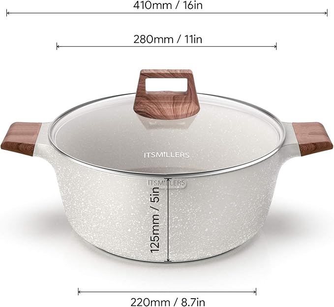 ITSMILLERS Nonstick Die Casting Stock Pot,6Qt Elegant Aluminum Ceramic Casserole with Lid, Induction Bottom