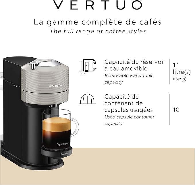 Nespresso Vertuo Next Coffee and Espresso Maker by Breville, Light Grey