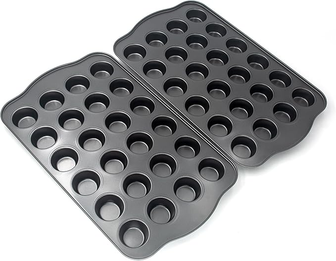 Bakexcel Non-Stick Mini Cupcake Pan, 1.97" 24-Cup Set of 2 Baking Pans, Heavy Duty Carbon Steel Tin for Mini Muffins & Cupcakes