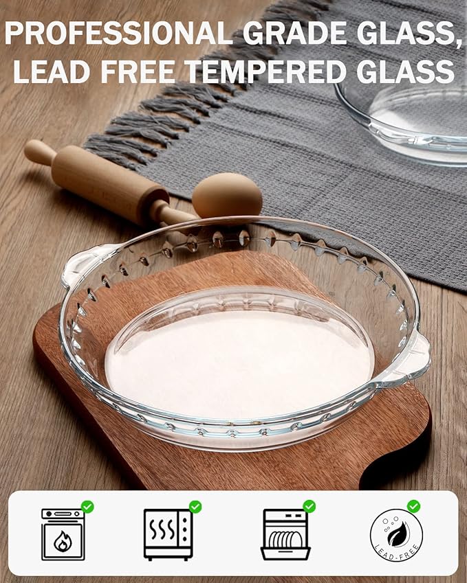 ZYER Small Pie Plate Easy Grab 27oz Glass Pie Pan for 2-3 People Pie Baking Pan Glass Pie Dish for Baking, 8.5 Inch