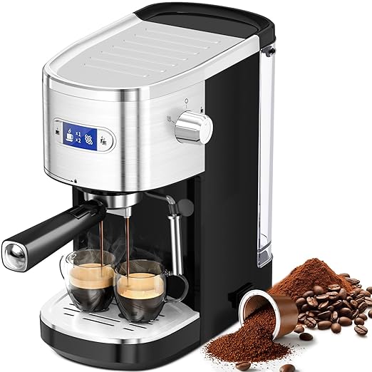 Electactic Espresso Machine 20 Bar, Professional Stainless Steel Coffee Maker with LCD Display, Steam Wand, 45oz Removable Water Tank, for Espresso, Cappuccino, Latte at Home or Office, Black