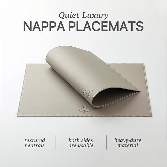 Faux Leather Placemats Set of 6 Vinyl Washable Wipeable Table Mats for Kitchen Dining Table Heat Resistant Waterproof Indoor/Outdoor Placemats Non-Slip Easy Clean Place Mats-Almond Birch