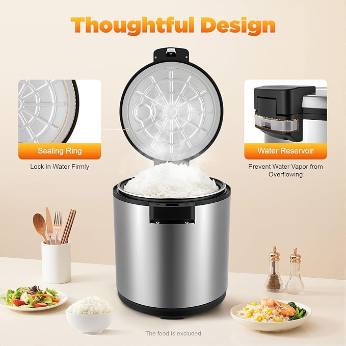 Commercial Rice Warmer, 6 Gal Stainless Steel Electric Rice Warmers with Spoon Good Heat Dissipating and 2 Temperature Settings Flip Lid with Lock Cylindrical Rices Warmer for Home Keep Food Warm Etc