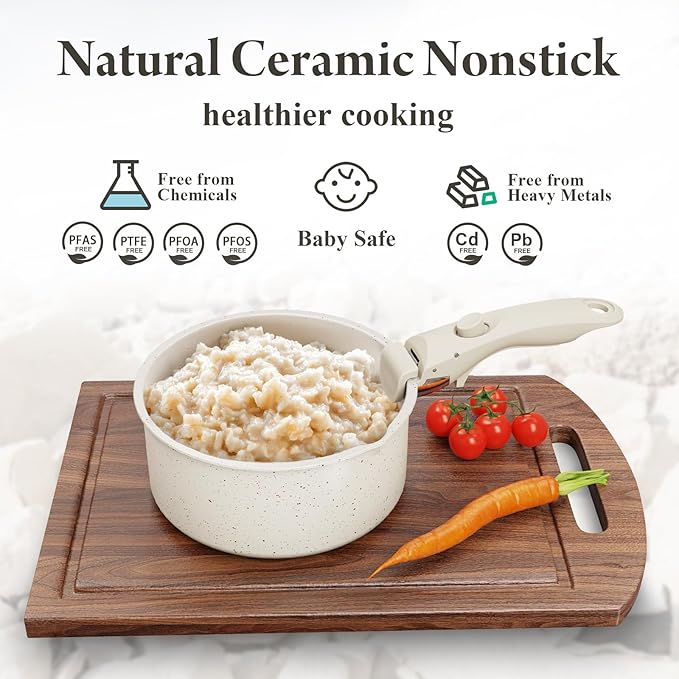 11 Pcs Pots and Pans Set Non Stick with Removable Handles,Ceramic Cookware Set Non Toxic,Induction Kitchen Cooking Sets,Nonstick RV Cookware,Dishwasher/Oven Safe,PFAS/PTFE/PFOA Free,Cream White