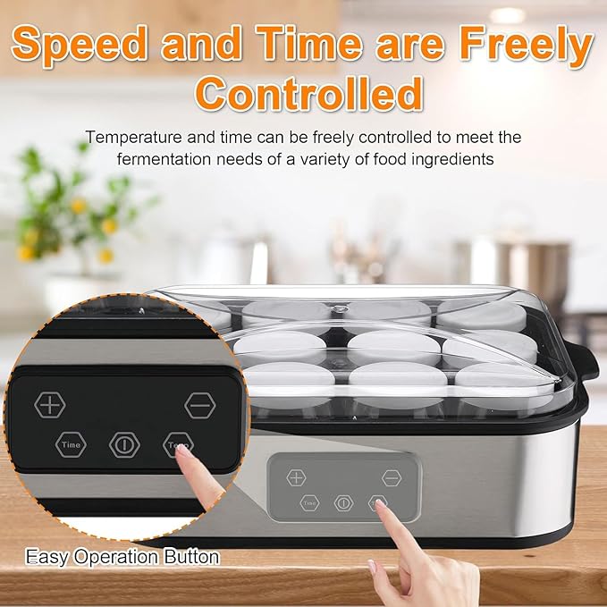 Automatic Yogurt Maker 2160ml Digital Yogurt Maker Machine with 12 Jars Adjustable Temperature 48H Time Control for Fresh Homemade Yogurt Dessert, Led Display Multi-Function Electric Yogurt Machine