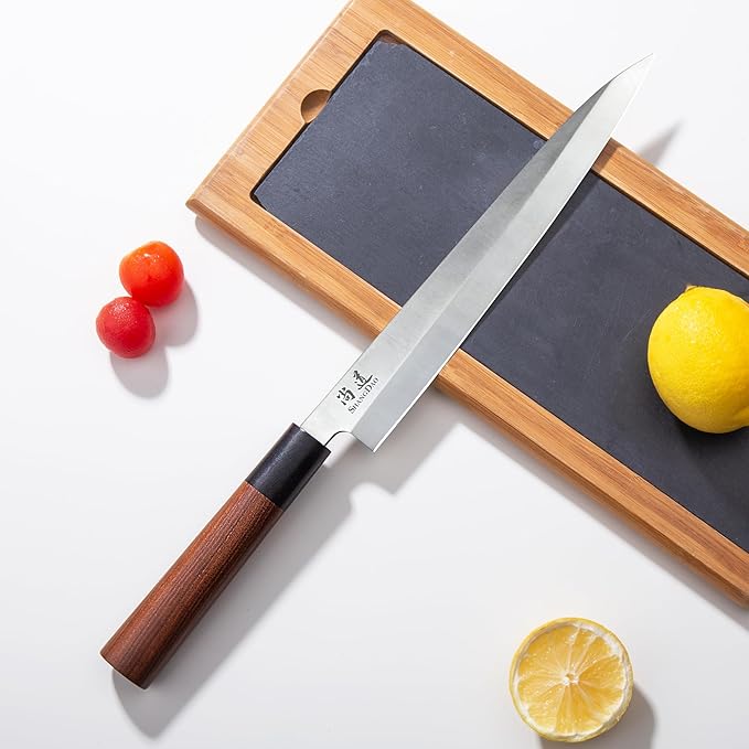 SHANGDAO Sashimi Sushi Knife 10 Inch, Japanese Yanagiba Knife For Cutting Fish Filleting and Slicing, Premium German Stainless Steel & Traditional Wooden Handle, Gift Box