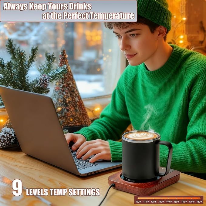 Coffee Mug Warmer, Smart Cup Warmer for Desk with 9 Temperature Settings (100℉-180℉), Auto Shut Off 1-12H Timer, LED Indicator, 4 inch Heating Plate for Coffee, Tea, Milk, Candle Warming