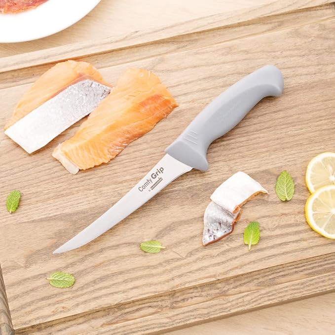 Restaurantware 6 Inch Boning Knife Stainless Steel Ergonomic Handle Non-Slip Grip Durable Kitchen Knife, Dishwasher-Friendly for Home Cooking, Meat, Fish, Poultry, Gray