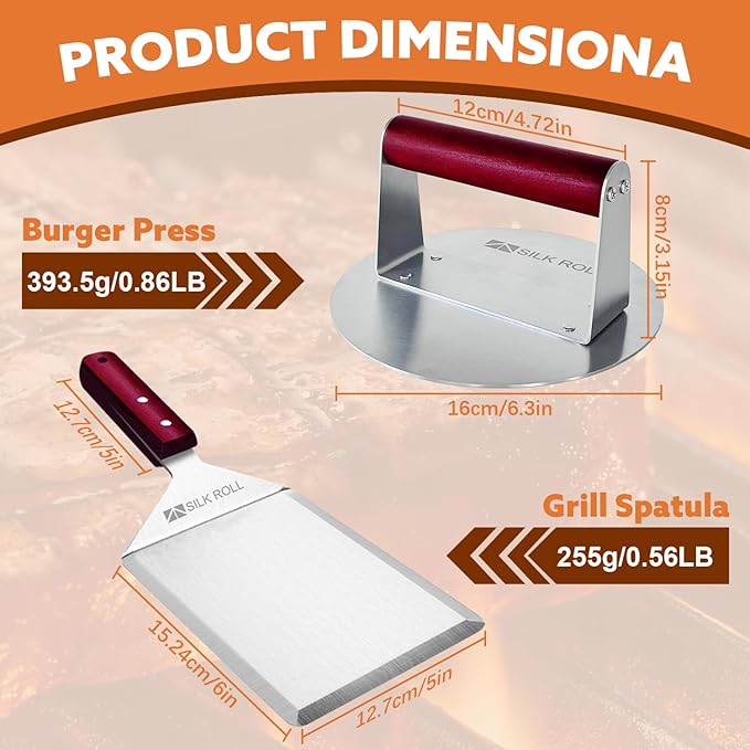 Large Metal Spatula Stainless Steel,Smash Burger Press 6.3 Inch, Heavy Duty Extra Wide Pancake Flipper Spatula 6 x 5 Inch, Hamburger Smasher Tool Smash Burger Turner for Kitchen Use BBQ Grill