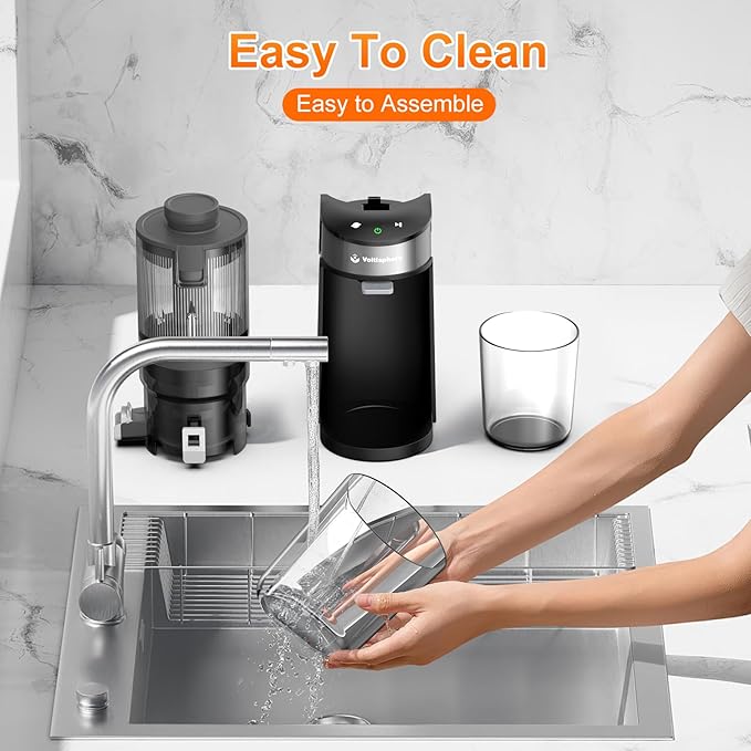 Voltisphere Cold Press Juicer,400W Juicer Machines,4.9"Wide Feed Chute Slow Masticating Juicer for Whole Vegetables & Fruits,Advanced Touch Sensing Switch, (Silver Gray)