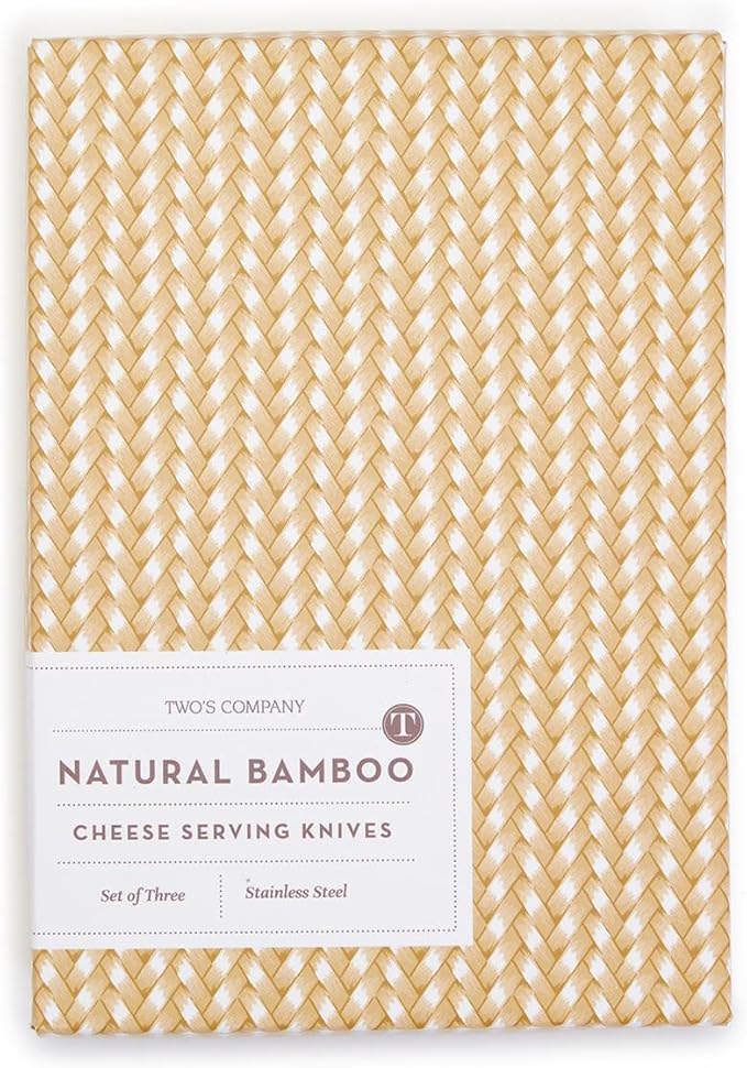 Two's Company Set of 3 Natural Bamboo Handle Cheese Knives in Gift Box