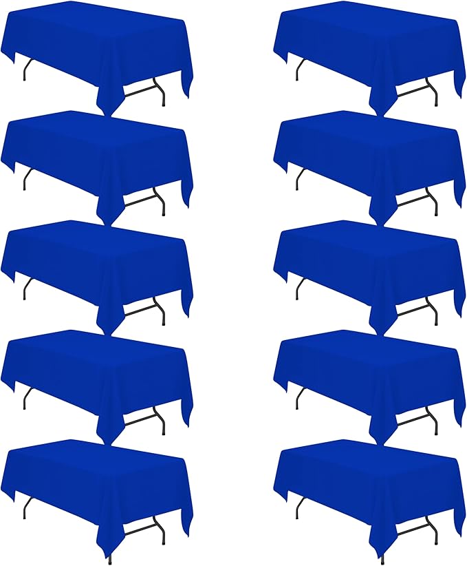 BRILLMAX 10 Pack Royal Blue Tablecloths 60 x 102 Inch for 6ft Rectangle Tables - 150 GSM Polyester Fabric, 15" Standard Drop, Water, Stain & Wrinkle Resistant Cloth Cover for Wedding Dining Buffet