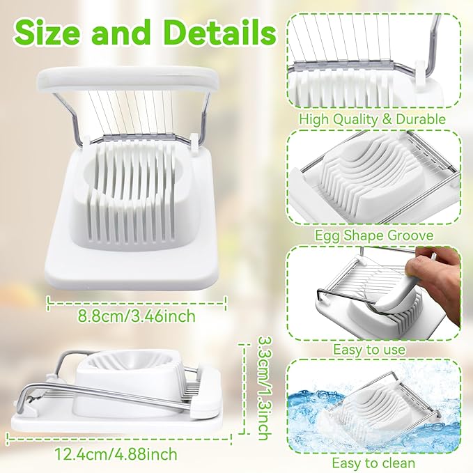 Egg Slicer for Hard Boiled Eggs, Heavy Duty Egg Cutter with Sharp Stainless Steel Wires, Durable Egg Chopper Dicer, Multipurpose Kitchen Gadget for Strawberry Banana Kiwi & Soft Food, Dishwasher Safe