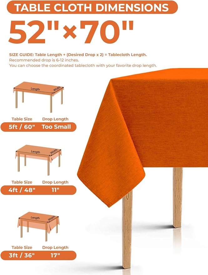 Waterproof Reusable Small Table Cloths for Dining Table, Outdoor Washable Cloth Tablecloths for Rectangle Tables for Holiday, Wedding, Dining,Picnic(Oblong, 52 X 70 Inch (4-6 Seats), Rust)