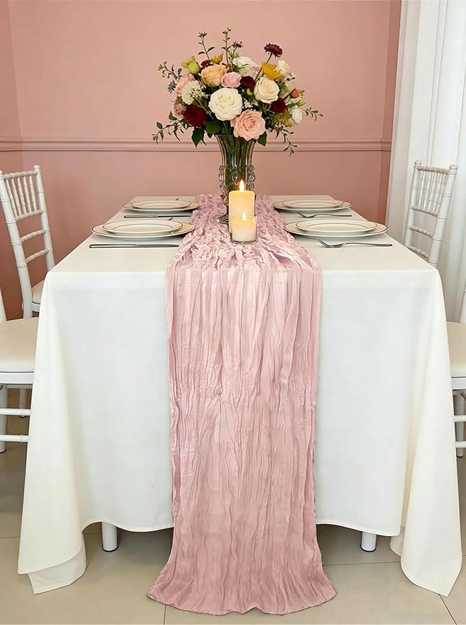 3 Pack Blushing Pink Cheesecloth Table Runner -17×120 Inch Gauze 10 FT Long Cheese Cloth Table Runners for Bridal Wedding Party Baby Shower Holiday Birthday Home Easter Decor (Blushing Pink, 3PC)