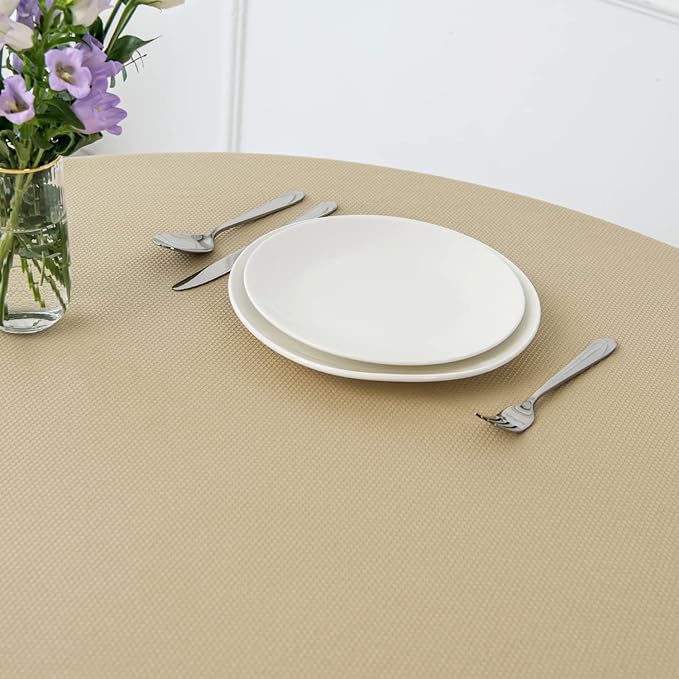 maxmill Round Textured Tablecloth Spill-Proof Wrinkle Free Soft Jacquard Table Cloth for Circular Table Cover, for Dining Room Buffet Banquet Parties Holiday Dinner, 70 Inch Beige