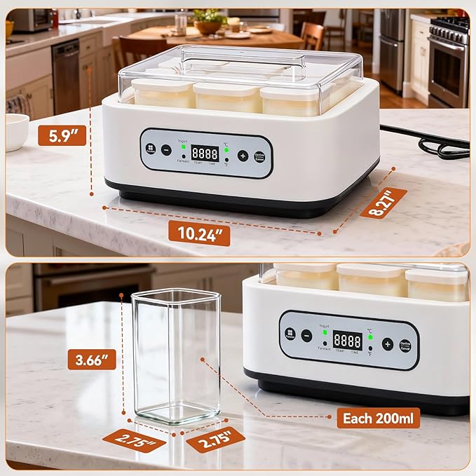 Yogurt Maker Machine -Probiotic Yogurt Makers 36 Hour L Reuteri with Temperature Control & Adjustable Time,Curd Yoghurt Maker + 6 Cups with High Temperature Resistance and Easy Cleaning