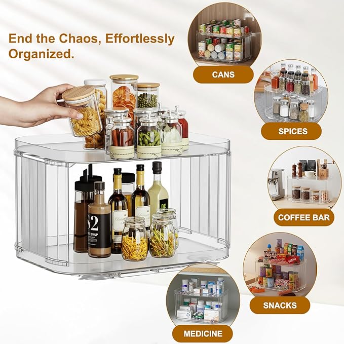2 Tier Lazy Susan (2 Pack) Kitchen Organizer for Canned Goods Turntable Organizer for Cabinet/Pantry/Kitchen/Countertop/Bathroom/Vanity/Medicine Cabinet Organizer/Refrigerator