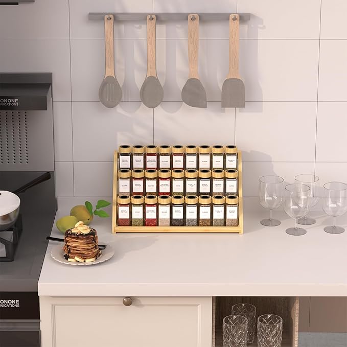Bamboo 3 Tier Spice rack, Spice Organizer, Kitchen Seasoning Spices Rack, Suitable for Spice Organizers Such as Sitchen Countertops, Stoves, Sorage Rooms (L)
