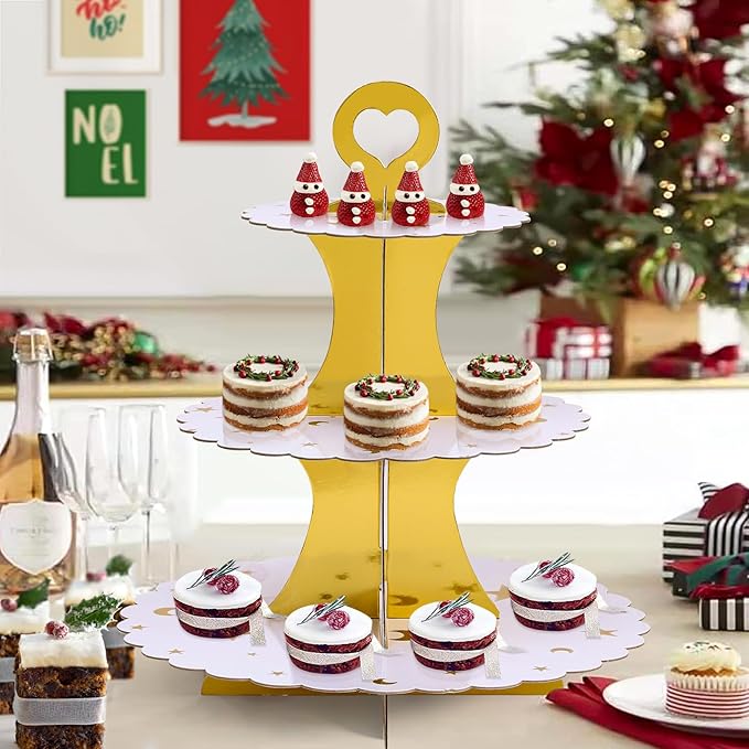 Soleebee 3-Tier Cupcake Stand, Cardboard Cupcake Tower, Dessert Cup Cake Stand Tower for Birthday Wedding Party Decoration, Cupcake Tier Stand 1 Set (Gold Moon and Star)