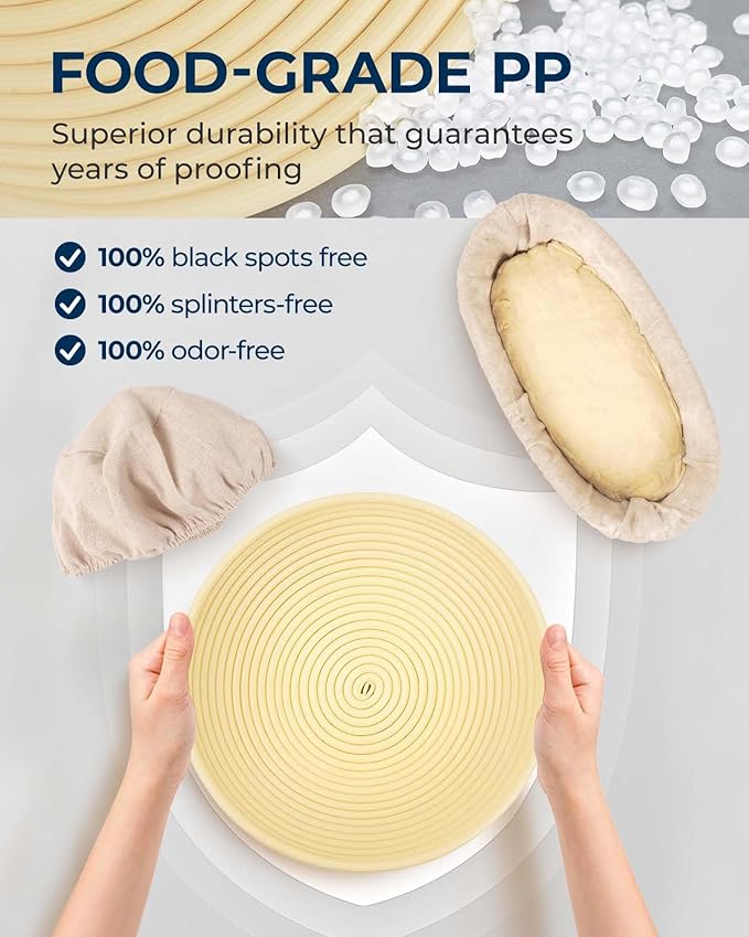 Banneton Bread Proofing Baskets Set of 2, 11″ Round & 12″ Oval Sourdough Proofing Baskets with Liners, Proofing Bowls for Sourdough Bread (Plastic)