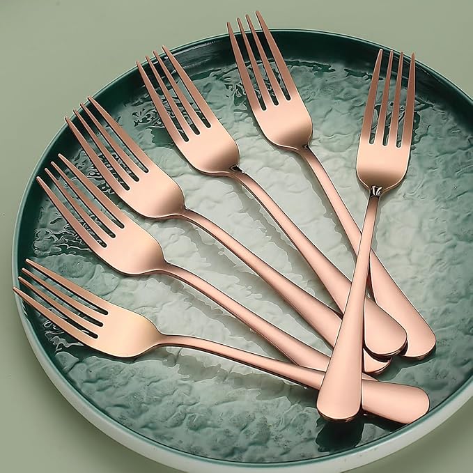 Evanda Rose Gold Dinner Fork 12 Pieces, Rose Gold Titanium Plating Stainless Steel 8.07inch Forks, Cake Forks, Table Forks,Dessert Forks, Easy To Clean, Dishwasher Safe