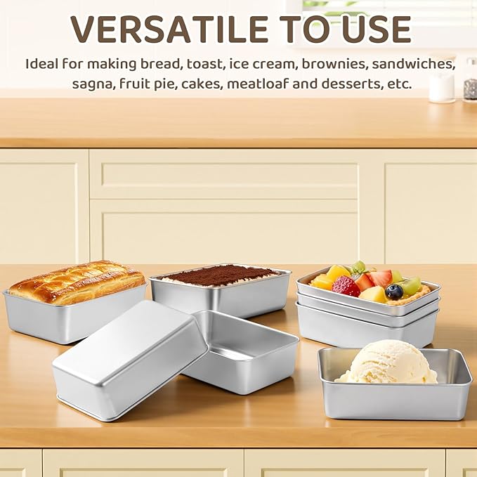FDKYOEK 8 Pack Large Stainless Steel Loaf Pans, 8.5x5.5 Inch Stainless Steel Bread Pans, Rectangular Metal Baking Tins for Homemade Bread, Toast, Cake, Meatloaf, Oven Safe