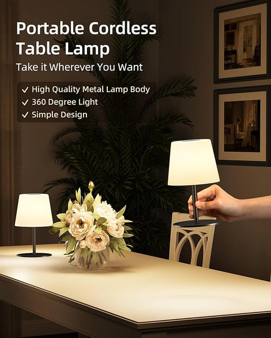 EZVALO Outdoor Cordless Table Lamp, IP65 Waterproof 4500mAh Rechargeble Shower Lamp, Dimmable Touch Lamp, LED Night Light Lamp for Bathroom Patio Camping Restaurant Home 1 Pack (Black)