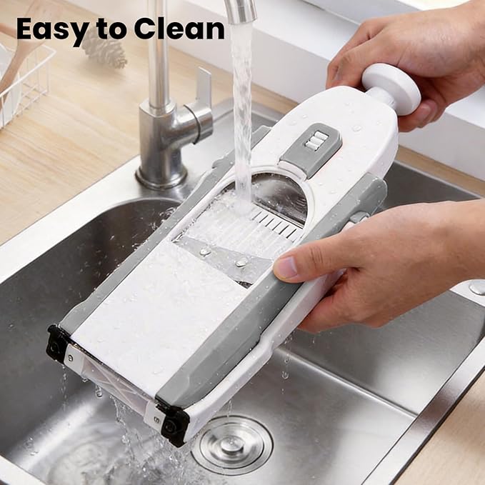 Safe Mandoline Slicer for Kitchen, Multi Vegetable Slicer & Chopper with 4 Modes & 8 Thickness Adjuster, Mandolin Slicer with Cleaning Brush for Potato, Onion (Slate Gray)