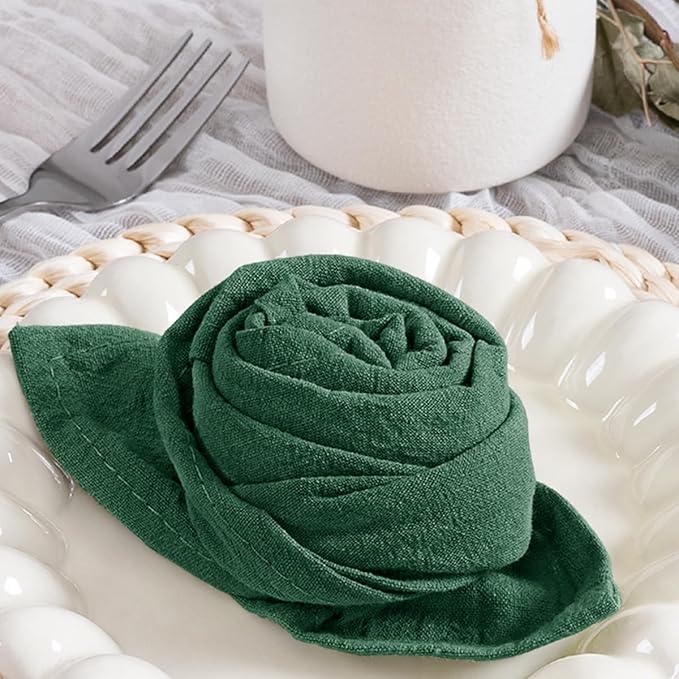 MLMC 4 Pack Emerald Green Cloth Napkins Rustic Washable Cotton Linen Napkins Set of 4 17"x17" Reusable Dinner Napkins Cloth for Spring St. Patrick's Day Wedding Baby Shower Party Decor Use
