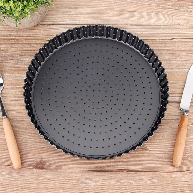 Agatige 9 in Pizza Pan with Holes for Oven, Non-stick Bakeware Pizza Tray Black Pizza Pan with Removable Bottom for Make Kinds of Pizzas or Pies