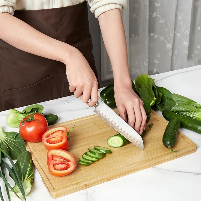 DYTesa Cutting Board for Kitchen, Bamboo Cutting Boards For Kitchen Meal Prep & Serving - Bamboo Cutting Board Set with Holder, Charcuterie & Chopping Board