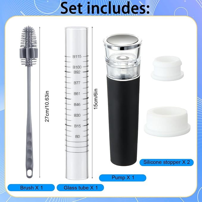 Yungyan Sourdough Aliquot Jar Kit Fermentation Tracker Sourdough Starter Tube Baking Supplies with Graduated Glass Tube Silicone Stopper Pump Cleaning Brush for Bread Proof Baking(White)