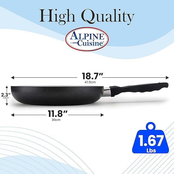Alpine Cuisine Fry Pan 12-Inch Nonstick Coating Gray, Frying Pans Nonstick for Stove with Stay Cool & Comfortable Handle, Durable Nonstick Cookware, Ideal for Family