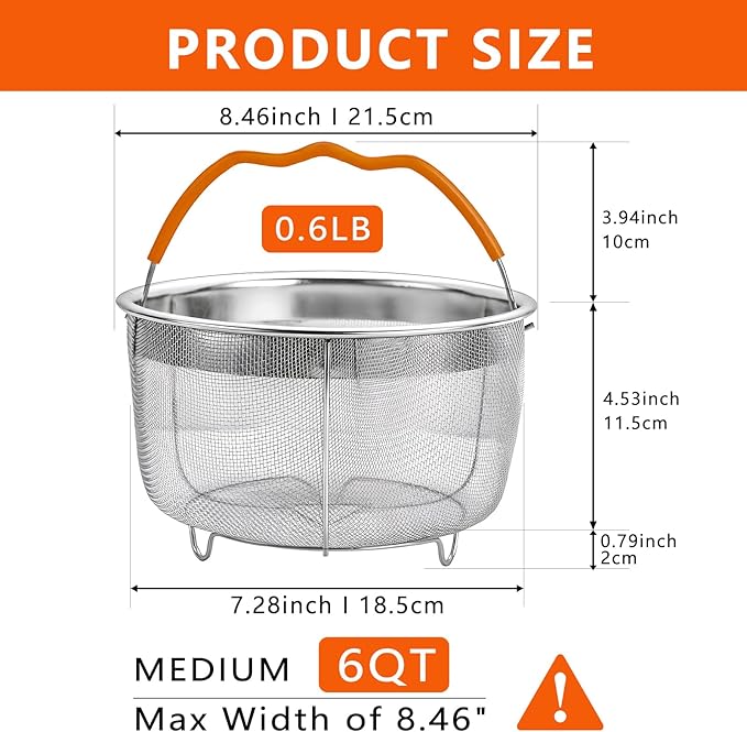 REDANT Steamer Basket for Instant Pot Accessories 6 & 8 Qt - Stainless Steel Mesh Strainer and Colander for Kitchen - Vegetable Steamer Insert with Handle for Cooking Broccoli, Eggs, Pasta - Silver