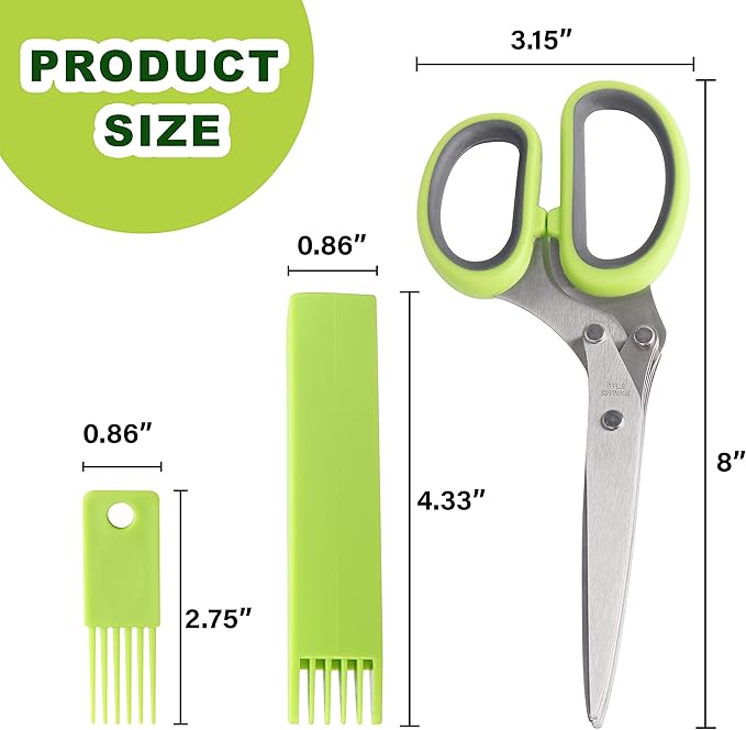 Herb Scissors, Premium Stainless Steel 5 Blade Kitchen Salad Scissors Dishwasher Safe, Sharp and Convenient 5 Blade with Safety Cover, Herb Stripping Tool and Cleaning Comb