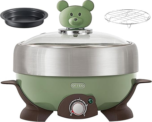 1L Portable Electric Hot Pot, All-in-One Mini Cooker (Steam/Boil/Fry) with 304 Stainless Steel Pot for Camping/Travel/Dorm, Non-Stick Pan for Cooking for 1 Person, FDA Certification