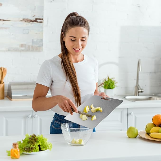 Titanium Cutting Board, Titanium Cutting Boards for Kitchen Double-Sided Stainless Steel Cutting Board Durable Non Toxic Food-Grade Chopping Board for Meat Vegetable Fruit(18"L x 12"W)