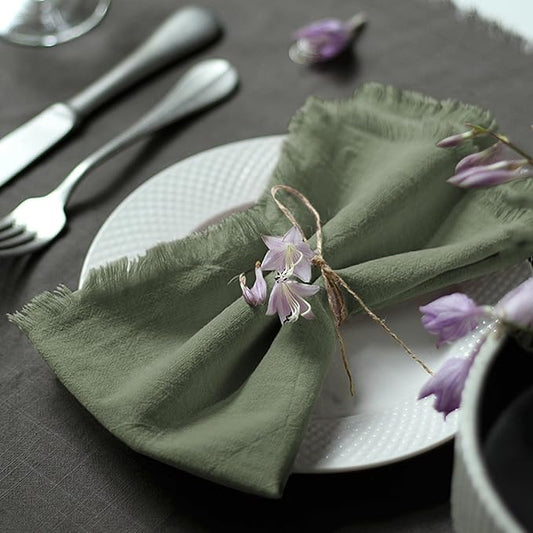 Handmade Cloth Napkins 100% Cotton Napkins with Fringe，Delicate Handmade Cloth Napkins for Dinners, Parties, Weddings and More，18 x 18 Inch Set of 12 - Sage Green