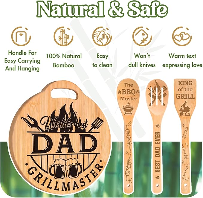 Dad Birthday Gifts - Engraved Bamboo Cutting Board Set, Unique Gifts for Dad from Daughter/Son, Fathers Day Christmas Birthday Gifts for Dad Daddy Father